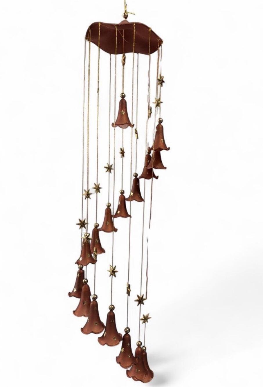 Vintage German Acrylic Bell & Star Wind Chime Hanging Mobile, Copper/Rust,